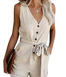cheap -Women's Jumpsuits Patch Pocket Casual Summer Romper Solid Color Basic Holiday Daily Wear Regular Fit Sleeveless Wine Blue White S M L Spring