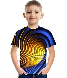 זול -בנים תלת מימד קולור בלוק הדפסת 3D חולצה קצרה שרוולים קצרים הדפסת תלת מימד קיץ פעיל ספורט סגנון רחוב ילדים 3-12 שנים בית הספר בָּחוּץ יומי