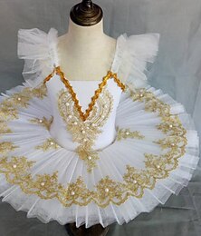 halpa -Ballet Tutu Dress Dress Imitation Pearl Lace Printing Girls' Training Performance Sleeveless High Lace Tulle