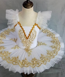 billige -Ballett Tutu-kjole Kjole Imitasjonsperle Blonder Printer Jente Trening Ytelse Ermeløs Høy Blonder Tyll
