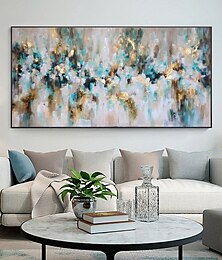 cheap -Oil Painting 100% Handmade Hand Painted Wall Art On Canvas Golden Blue Abstract Moasic Effect Home Decoration Decor Rolled Canvas No Frame Unstretched