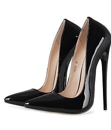 abordables -talons aiguilles sexy en cuir verni noir pour femmes - escarpins élégants à bout pointu pour événements et fêtes formelles