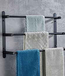 abordables -toallero con ganchos, estante de almacenamiento de toallero de 3 niveles de acero inoxidable montado en la pared para baño 30 cm ~ 70 cm toallero toallero toallero (negro mate / cromo)