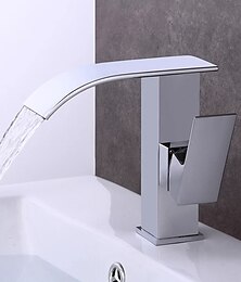 abordables -robinet de lavabo de salle de bain cascade en laiton de style moderne, robinets de bain monotrou galvanisés au chrome blanc avec interrupteur chaud et froid