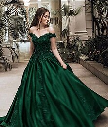 abordables -robe de bal robe de soirée luxueuse robe de bal de quinceanera longueur au sol sans manches épaules dénudées satin avec appliques 2025