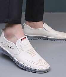 cheap -summer hollow casual leather shoes men's soft surface handmade driving shoes 2021 new dad shoes men's white shoes