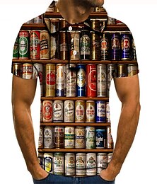 cheap -Men's Golf Shirt Beer Print Short Sleeve Tennis Shirt Graphic Collar Street Casual Button-Down Fashion Tops