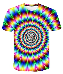 お買い得  -キッズ 男の子 3Dめまい Tシャツ Tシャツ 半袖 レインボー 錯視 カラーブロック 3Dプリント 青 紫 黒 子供 トップス 夏 ベーシック ストリートウェア スポーツ