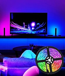 رخيصةأون -5m 16.4ft الذكية LED RGB قطاع ضوء 150 LEDs 5050 SMD TV الخلفية ديكور المنزل العمل مع Alexa Google 10mm 24keys Remote Controller كابلات تيار مستمر واي فاي التحكم في التطبيق USB ذاتية اللصق 5 فولت USB