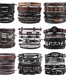 voordelige -cross-border hot-selling vintage mannen hand sieraden 5 packs kruis gevlochten leer verstelbare set armband armband groothandel