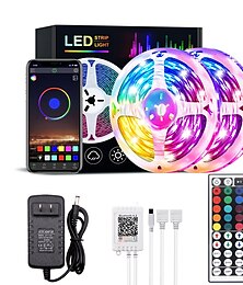 preiswerte -LED Lichtband Licht Strip 10m30m RGB LED-Lichtleisten Bluetooth-Smartphone gesteuert 20m40m LED-Lichtleiste 5050LED-Leuchten synchronisieren mit Musik und 44Tasten Fernbedienung für Schlafzimmer Home