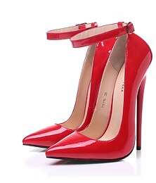 cheap -Women's Heels Pumps Ladies Shoes Valentines Gifts Dress Shoes Stilettos Party Valentine's Day Work Solid Color Stiletto Pointed Toe Sexy Casual Patent Leather Buckle Black Red