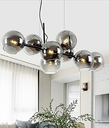 abordables -led pendentif lumière île lumière noir bronze cuivre moderne nordique salle à manger chambre lustre minimaliste salon magique bean verre moléculaire bulle lustre 110cm