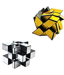 levne -Mirror Speed Cube Set Magic Cube Pack of 2 Dysmorphism 3x3x3 Mirror Golden Wheel Cube and Mirror Silver Cube Twist Speed Cube Bundle Puzzle Games Toy for Boy and Girl and Adults