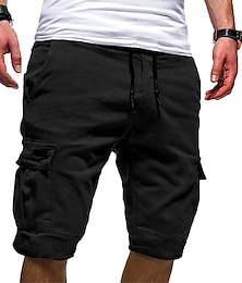 cheap -Men's Cargo Shorts Casual Shorts Drawstring Multi Pocket Plain Outdoor Sports Knee Length Casual Sports Cotton Blend Streetwear Shorts Black White Inelastic