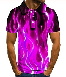 cheap -Men's Polo Shirt Tennis Shirt Golf Shirt Graphic Prints Flame Collar Yellow Light Green Pink Blue Fuchsia 3D Print Street Casual Short Sleeve Button-Down Clothing Apparel Fashion Cool Casual