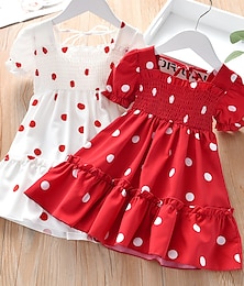 preiswerte -Kinder Wenig Mädchen Kleid Paisley-Muster Bedruckt Rote Weiß Chiffon Midi Kurzarm Aktiv Kleider Sommer Regular Fit 2-9 Jahre
