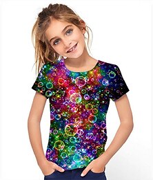 preiswerte -Kinder Mädchen Regenbogen Blasen T-Shirt Kurzarm 3D-Druck Grafik Kinder Tops Frühling Sommer aktiv Schule täglich 3-12 Jahre