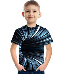 cheap -Kids Boys' T shirt Tee Short Sleeve 3D Print Graphic Optical Illusion Color Block Crewneck Unisex Light Yellow Lake blue Navy Children Tops Summer Basic Streetwear Funny 3-12 Years / Sports