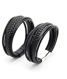 cheap -multi-layer men's jewelry ethnic style retro alloy magnetic buckle leather bracelet