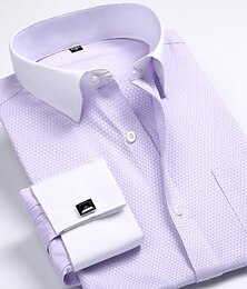 cheap -Men's Dress Shirt Button Down Shirt Collared Shirt French Cuff Shirts Pink Blue Purple Long Sleeve Graphic Prints Turndown Spring & Summer Wedding Street Clothing Apparel Button-Down