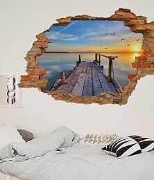 cheap -3D New Broken Wall Lakeside Station Living Room Bedroom Corridor Decoration Can Be Removed Stickers Wall Decor Stickers for bedroom living room