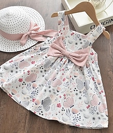 cheap -Kids Toddler Little Girls' Dress Plants Flower Birthday Bow Print Pink Knee-length Sleeveless Sweet Dresses Thanksgiving Summer Regular Fit 2-6 Years