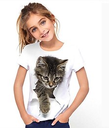 ieftine -Fete 3D Grafic Animal Pisica Tricou Manșon scurt Tipărire 3D Activ Drăguţ Copii 3-12 ani