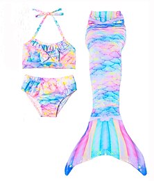preiswerte -kinderkleidung Mädchen 3 Stück Meerjungfrau Bademode Bademode Bikini Strand Schwimmen Geometrisch Aktiv Kuschelig Badeanzüge 3-10 Jahre Sommer Rote Regenbogen