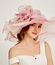 economico -Fascinatori Cappelli Copricapo Organza  Poliamide Cappello a secchiello Cappello di paglia Cappello da sole Vacanza informale Melbourne Cup Cocktail Royal Ascot Con copricapo in piuma applicato