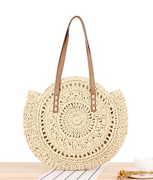billige -Women's Beach Bag Tote Straw Bag Straw Daily Holiday Solid Color Bohemian Style Brown Beige
