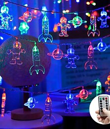 billige -ledede strenglys 3m 20leds space astronaut fairy string lights usb eller batteridrevet med fjernkontroll 8-modus vanntett rakettplanet ledet strenglys barnas rom barnedag familiefest ferie dekorasjon