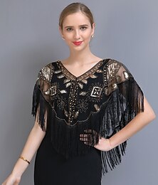 olcso -Sál és boleró Női boleró Boleró Elegáns Ragyogó és csillogó 1920-as évek Rövid ujjú Tüll Menyasszonyi sálak és stólák Val vel Gyöngydíszítés Kompatibilitás Esküvő Nyár