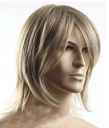 ieftine -peruci blonde pentru bărbați moda băieți stil păr blond drept cosplay petrecere uzură zilnică perucă plină de păr