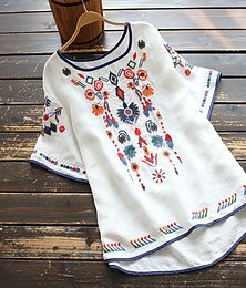 economico -Per donna Camicia Blusa Tribale Essenziale Manica corta Girocollo Giornaliero Bianco Giallo Rosso Estate Primavera