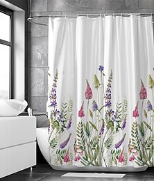 baratos -cortina de chuveiro com ganchos, flores de plantas tecido padrão lavanda decoração para casa banheiro cortina de chuveiro impermeável com gancho luxo moderno