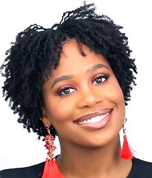 economico -Parrucche sintetiche Afro crespo Taglio asimmetrico Parrucca Corto Nero Capelli sintetici Per donna Cosplay Feste Di tendenza Nero
