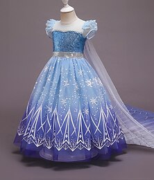 Χαμηλού Κόστους -Frozen Πριγκίπισσα Έλσα Φορέματα Μανδύας Φόρεμα κορίτσι λουλουδιών Κοριτσίστικα Στολές Ηρώων Ταινιών Στολές Ηρώων ΜΑΣΚΕ παρτυ Μπλε Η Μέρα των Παιδιών Μασκάρεμα Γάμου Επισκέπτης γάμου Φόρεμα