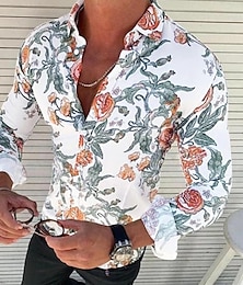 cheap -Men's Shirt Graphic Shirt Floral Turndown Black White Yellow Red Navy Blue Casual Daily Long Sleeve Button-Down Clothing Apparel Fashion Designer Casual Breathable