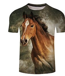 cheap -Horses Casual Mens 3D Shirt | Brown Summer Cotton | Men'S Unisex Tee Graphic Prints Crew Neck Blue Pink Dark Green White Gray 3D Plus Size Daily Short