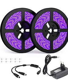 お買い得  -LEDストリップライト2x5m32.8ft LEDUVブラックライトストリップキット600ユニットUVランプビーズ12Vフレキシブルブラックライト器具10MLEDリボン防水屋内蛍光ダンスパーティーステージ照明ボディペイント