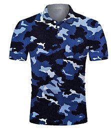 preiswerte -Herren Poloshirt Tennishemd Golfhemd camuflaje Kragen Blau 3D-Druck Strasse Casual Kurzarm Button-Down Bekleidung Modisch Cool Brautkleider schlicht Atmungsaktiv