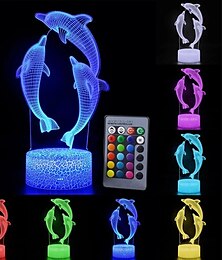 economico -Luce notturna 3D delfino 16 colori lampada da comodino focena con telecomando regalo di compleanno per bambina bambina