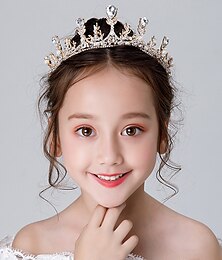Недорогие -Детский головной убор с короной для маленьких девочек, корона принцессы для девочек, хрустальная повязка на голову, золотой ледяной аиша, аксессуар для волос на день рождения для девочек