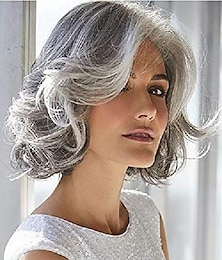 economico -parrucche grigie per le donne parrucche ricci corte grigio argento, parrucca grigio argento riccia da 12 pollici (grigio argento)