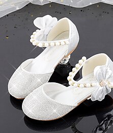 cheap -Girls' Flats Princess Shoes Round Toe Christmas Glitters Flower Girl Shoes With Beading Bowknot Crystal Pearl Little Kids(4-7ys)