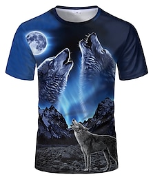 preiswerte -Herren Hipster Wolf 3D gedrucktes T-Shirt Druck Kurzarm Mode Sommer T-Shirt (blau, 2xl) 3D Tier plus Größe Rundhalsausschnitt Tagesurlaub Tops