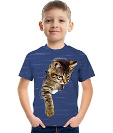 cheap -Boys T shirt Short Sleeve T shirt Tee Graphic Animal Cat 3D Print Active Polyester Rayon Kids Unisex 3-12 Years 3D Printed Graphic Shirt