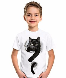 cheap -Boys T shirt Short Sleeve T shirt Animal Cat 3D Print Active Polyester Daily Wear Kids 4-12 Years 3D Printed Graphic Regular Fit Shirt
