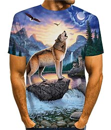 abordables -Homme Loup Impressions Graphiques Chemise T-shirt Manche Courte T-shirt Impression 3D Col rond Chemise Designer Occasionnel Grand et Long Quotidien Fête Bleu Été Vêtement Tenue S M L XL XXL 3XL
